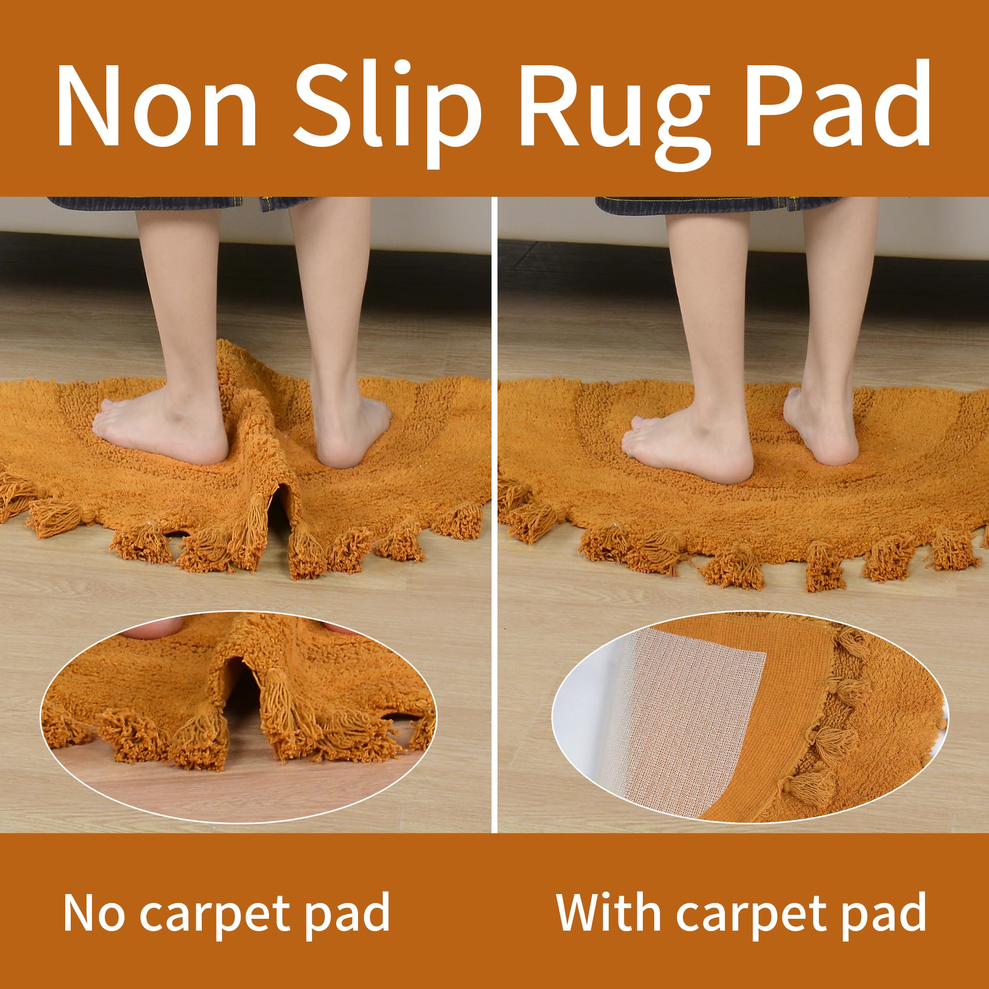 Half Circle Boho Bathroom Rugs With Tassels 100% Cotton Hand-Woven Bath Mat Non Slip Absorbent Bath Rugs With Rug Pad Washable B